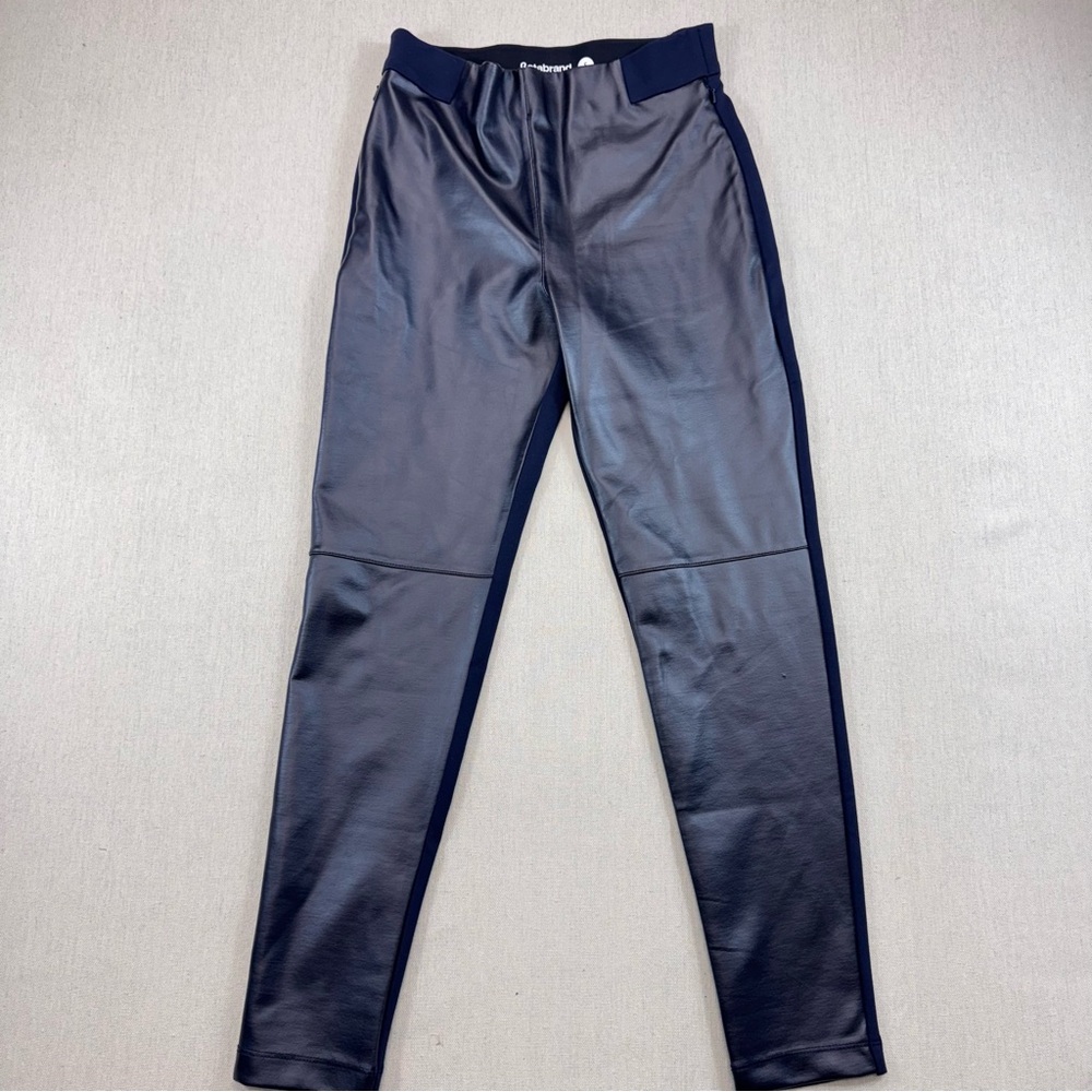 Betabrand Jett Faux Leather High Rise Yoga Dress Pants Navy Sz Small